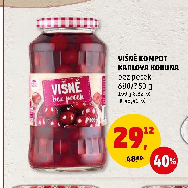 Višně kompot Karlova Koruna bez pecek
