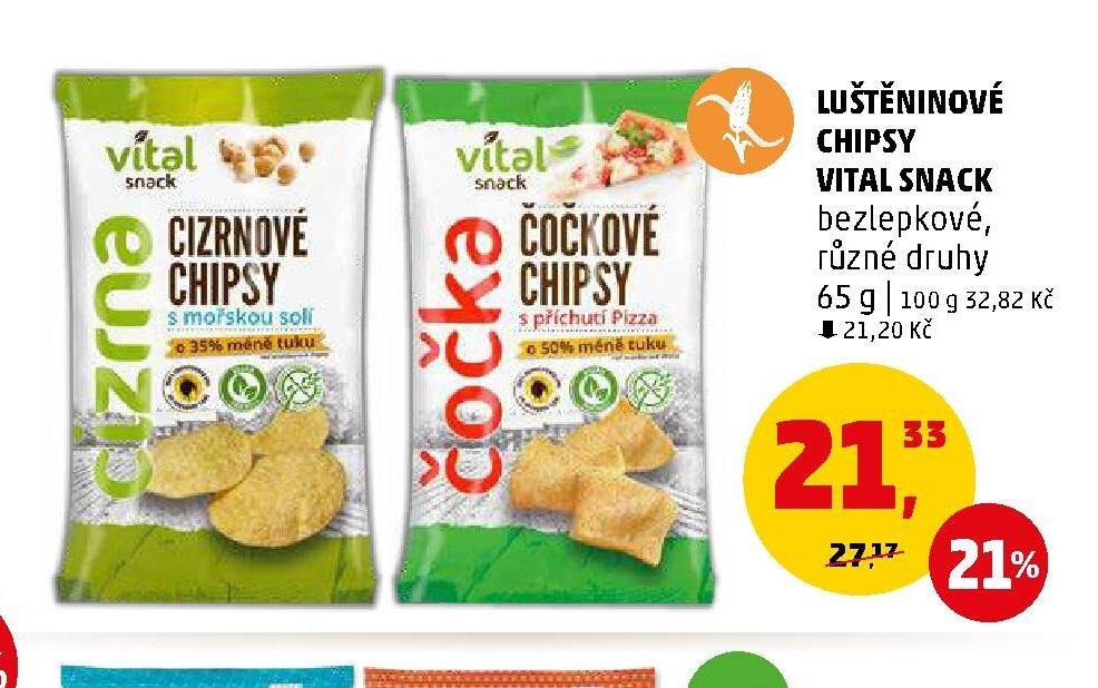 Luštěninové chipsy Vital Snack bezlepkové, různé druhy