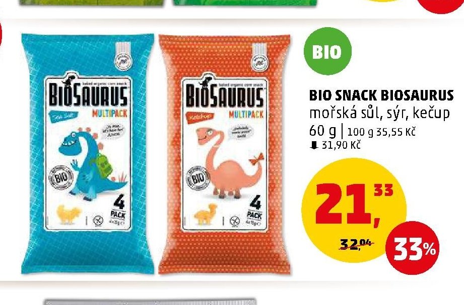 Bio snack Biosaurus mořská sůl, sýr, kečup
