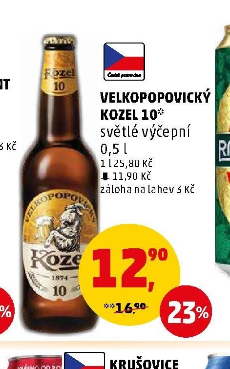Velkopopovický Kozel 10° světlé výčepní 0,5 l