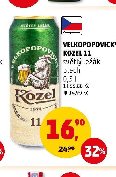 Velkopopovický Kozel 11 světlý ležák plech 0,5 l