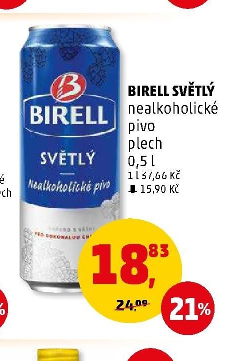 Birell světlý nealkoholické pivo plech 0,5 l