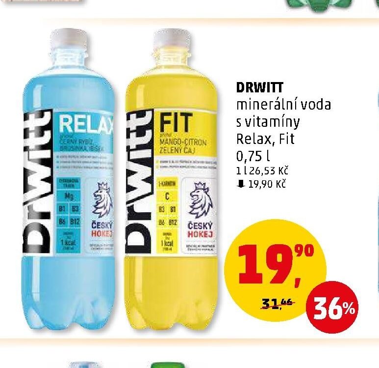 DRWITT minerální voda s vitamíny Relax, Fit 0,75 l