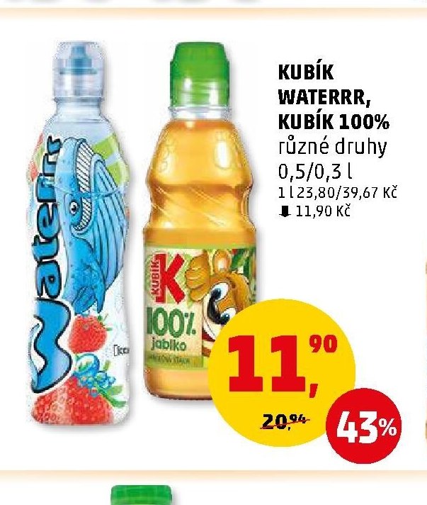 KUBÍK WATERRR, KUBÍK 100% různé druhy 0,5/0,3 l