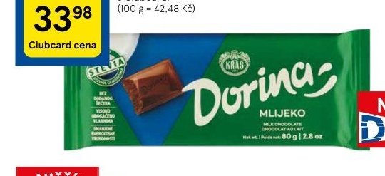 Kraš Dorina Mléčná čokoláda se sladidly