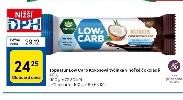 Topnatur Low Carb Kokosová tyčinka v hořké čokoládě