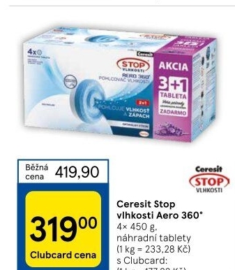 Pohlcovač vlhkosti Aero 360° Ceresit - náhradní tablety - Tesco akcniletaky.com