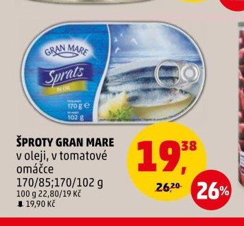 Šproty Gran Mare v oleji, v tomatové omáčce