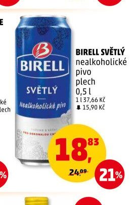 Birell světlý nealkoholické pivo plech 0,5 l