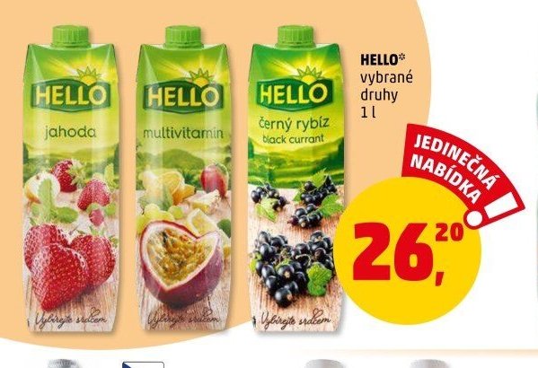 Hello (jahoda, multivitamín, černý rybíz) 1 l