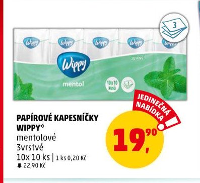 PAPÍROVÉ KAPESNÍČKY WIPPY* mentolové 3vrstvé 10x 10 ks