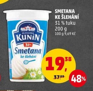 Smetana ke šlehání Kunín, 200 g