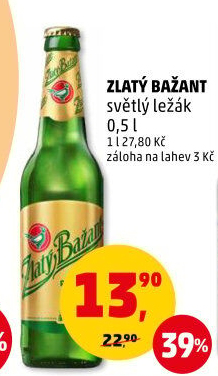 Pivo světlý ležák 12° Zlatý Bažant