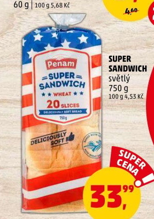 Toustový chléb supersendvič Penam
