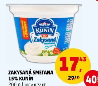 Zakysaná smetana Mlékárna Kunín 15%