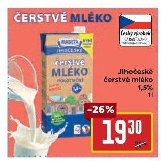 Mléko čerstvé lahodné Jihočeské Madeta - 1,5% polotučné