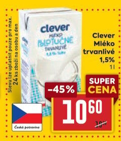 Mléko trvanlivé Clever - 1,5% polotučné