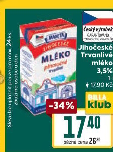 Mléko trvanlivé Jihočeské Madeta - 3,5% plnotučné