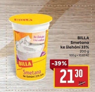 Smetana ke šlehání Billa 33%