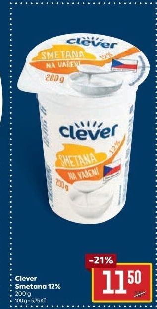 Smetana na vaření Clever 12%