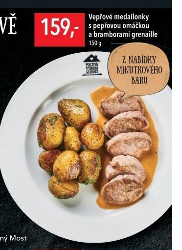 Vepřové medailonky s pepřovou omáčkou a bramborami grenaille