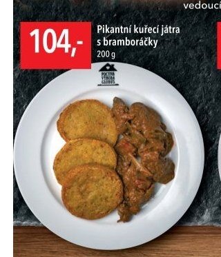 Pikantní kuřecí játra s bramboráčky