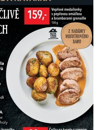 Vepřové medailonky s pepřovou omáčkou a bramborami grenaille