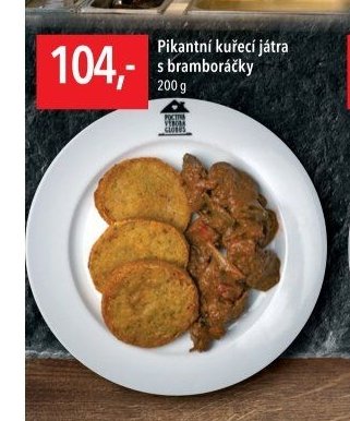 Pikantní kuřecí játra s bramboráčky