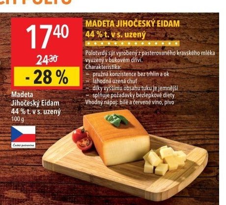 Madeta Jihočeský Eidam 44 % t. v s. uzený