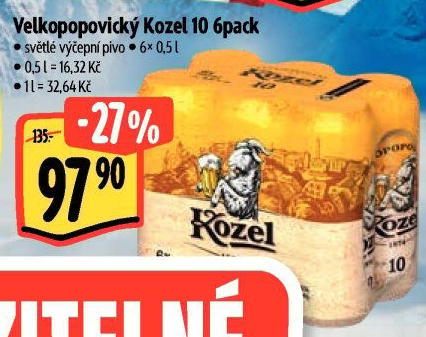 Pivo světlé výčepní 10°Velkopopovický Kozel