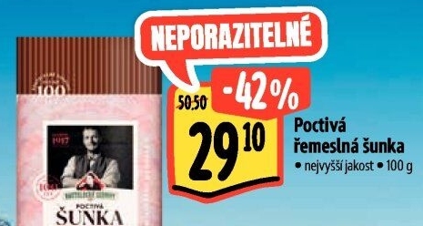 Šunka poctivá řemeslná nejvyšší jakosti Kostelecké uzeniny