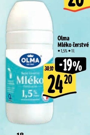 Mléko čerstvé Olma - 1,5% polotučné