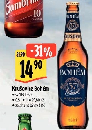 Pivo světlý ležák Bohém Krušovice