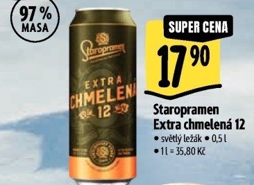 Pivo světlý ležák Extra chmelená 12° Staropramen