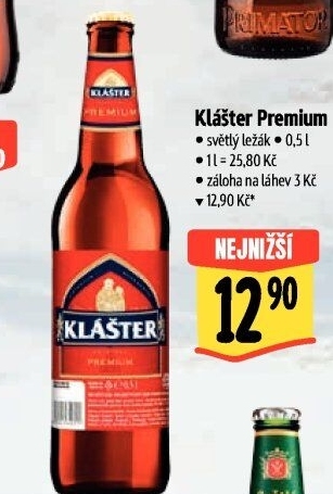 Pivo světlý ležák Premium Klášter