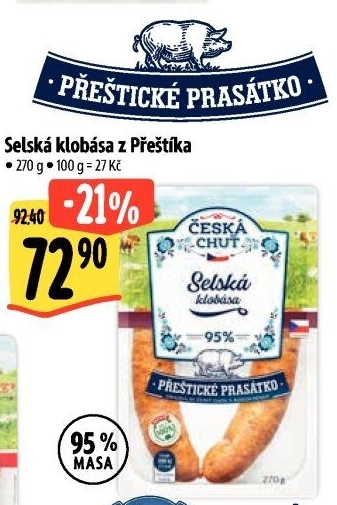 Selská klobása Přeštické prasátko Česká chuť