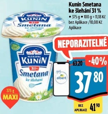 Smetana ke šlehání Mlékárna Kunín 31%