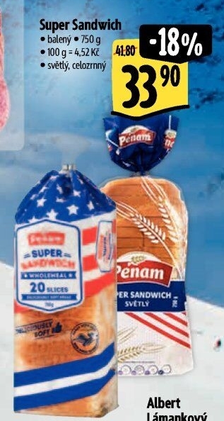 Toustový chléb supersendvič celozrnný Penam