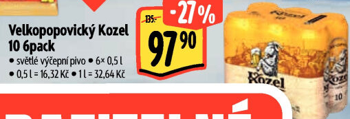 Pivo světlé výčepní 10°Velkopopovický Kozel