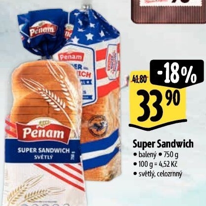 Toustový chléb supersendvič celozrnný Penam