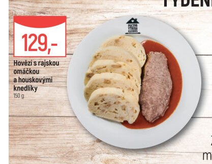 Hovězí s rajskou omáčkou a houskovými knedlíky