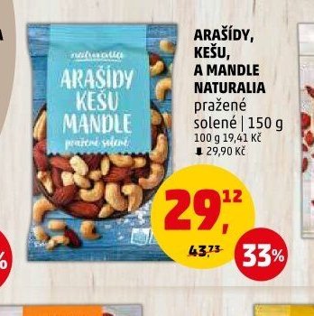 ARAŠÍDY, KEŠU, A MANDLE NATURALIA pražené solené 150 g