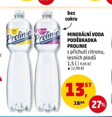 MINERÁLNÍ VODA PODĚBRADKA PROLINIE s příchutí citronu, lesních plodů 1,5 l