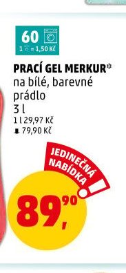 PRACÍ GEL MERKUR na bílé, barevné prádlo
