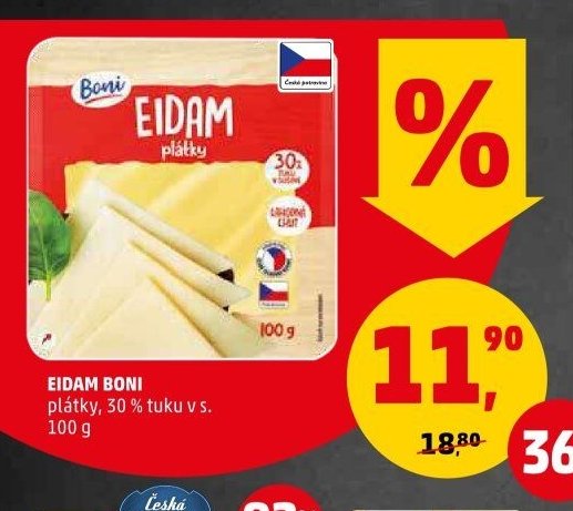 EIDAM BONI plátky, 30 % tuku v s. 100 g