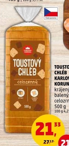 Toustový chléb celozrnný Karlova Koruna