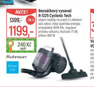 Bez sáčkový vysavač R-1225 Cyclonic Tech