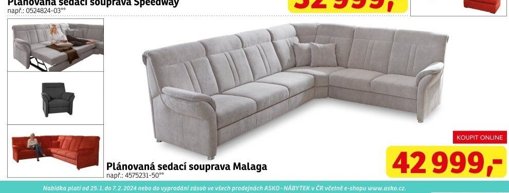 Plánovaná sedací souprava Malaga - ASKO akcniletaky.com