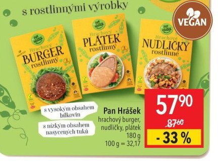 Pan Hrášek hrachový burger, nudličky, plátek 180 g