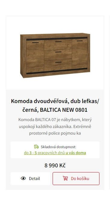 Komoda dvoudvéřová, dub lefkas/černá, BALTICA NEW 0801